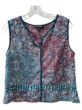 Little Journeys Chicago Mixed Print Sleeveless Flowey Teal Tank Top Sz L